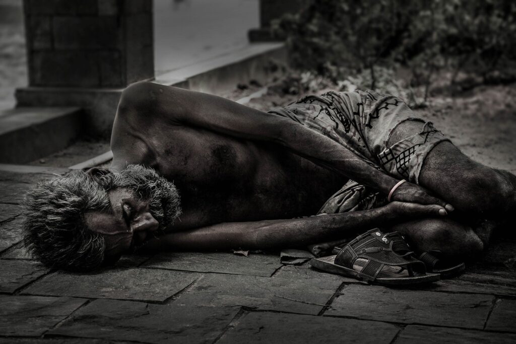 Homeless people sleeping on the street in India